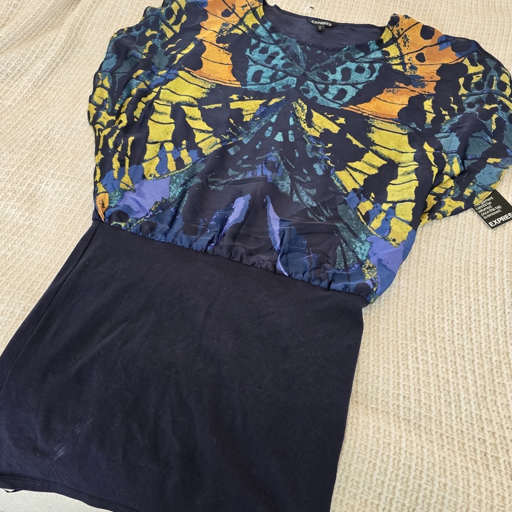 Express Colorful Butterfly Print Dress - Size S
